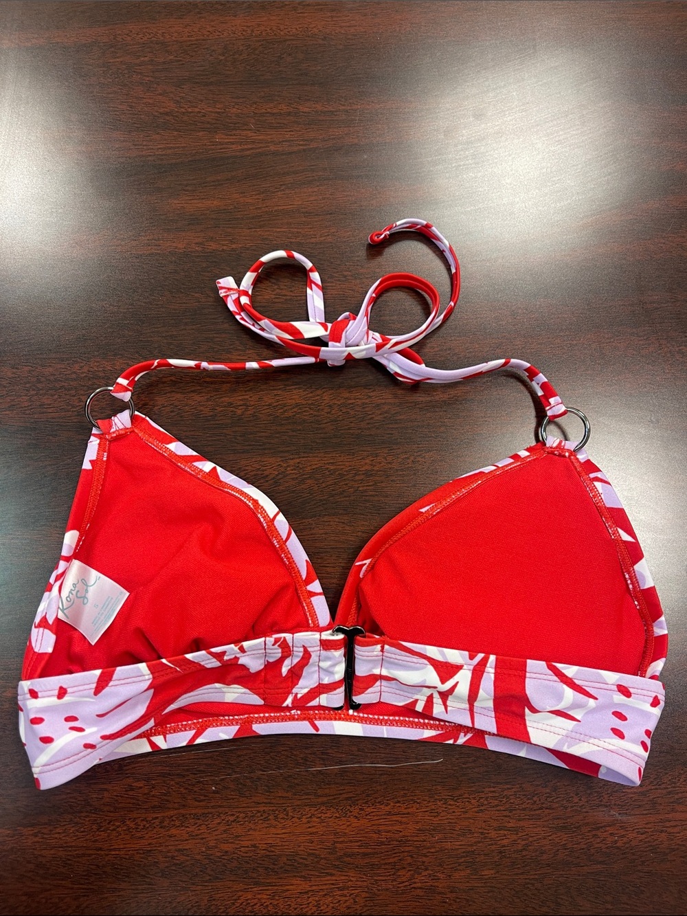 Kona Sol Red and Lavender Tropical Bikini Top Size Small - Picture 3 of 6